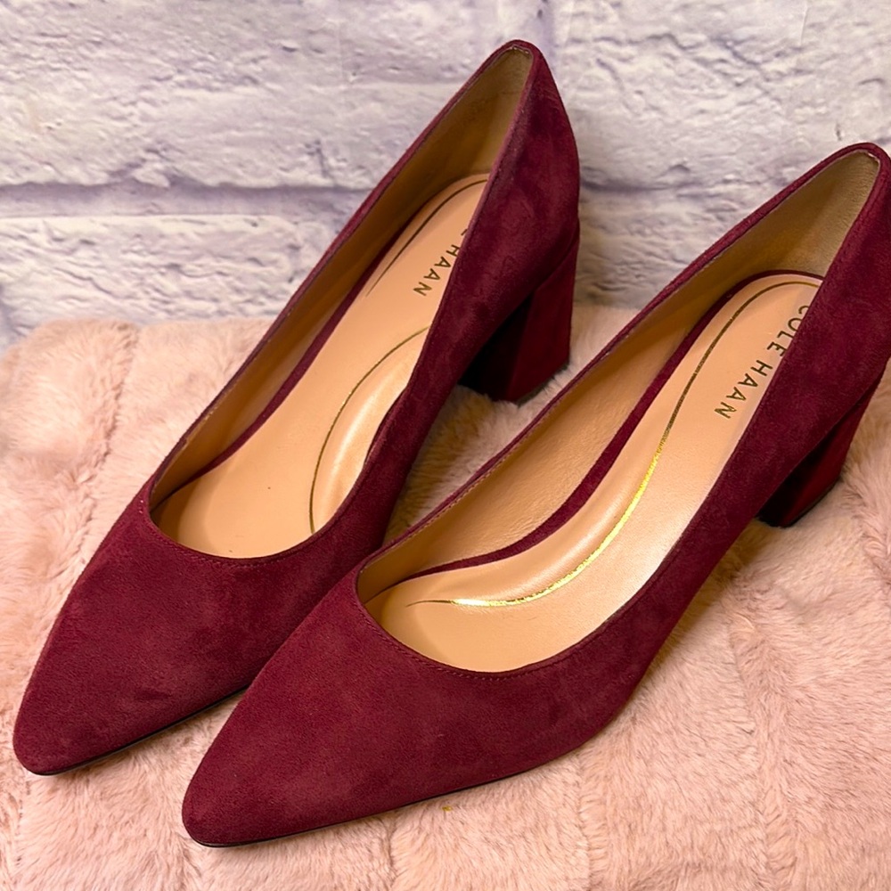 Coke Haan Cassandra maroon Block Heel Pumps size 10